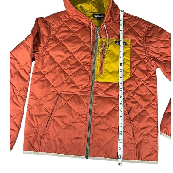 Patagonia Women XS Quilted Hooded Jacket Burnt Orange Mustard Lightweight Puffer - Picture 7 of 13